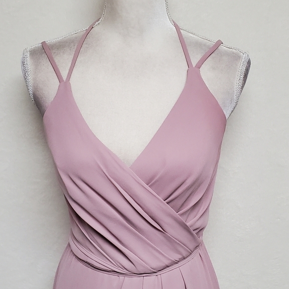 David's Bridal Quartz Lilac Georgette Double Maxi Wrap Bridesmaid Dress 6 - Picture 5 of 16